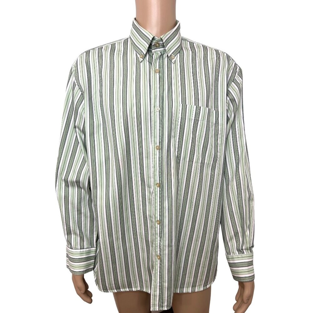 Charles Tweed Men’s Shirt Button Down Striped Long Sleeve XXL Green White Blue